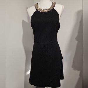 Jessica Simpson Chic Black Halter Top Midi Dress with Silver Accents Size 8